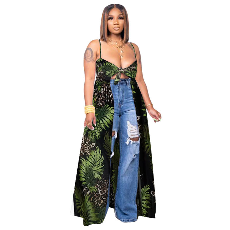 Women Clothing Sexy Camisole Multicolor Floral Print Slit T-shirt Plus Size