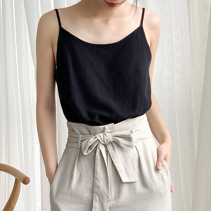 Ramie Camisole Women Spring Summer Inner Wear Base Cotton Linen Niche Can Wear round Neck Sleeveless Cotton Linen Top