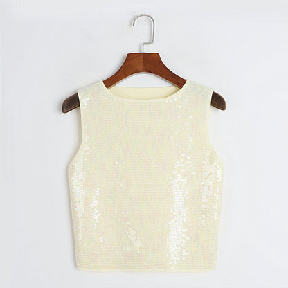 Sequined Knitted Vest Camisole Girl Street Sexy All Matching Solid Color Slimming Slim Fit Top Inner Wear Summer