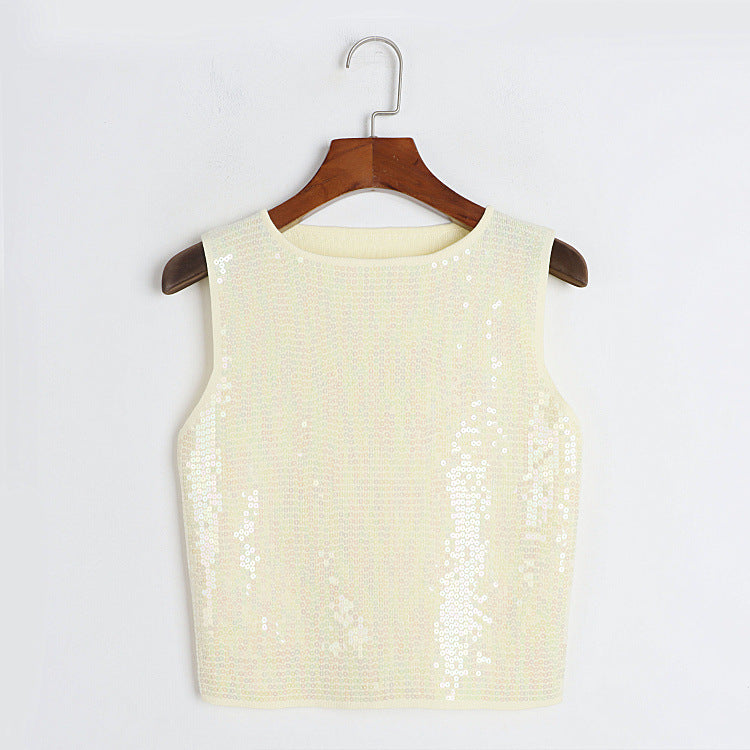 Sequined Knitted Vest Camisole Girl Street Sexy All Matching Solid Color Slimming Slim Fit Top Inner Wear Summer