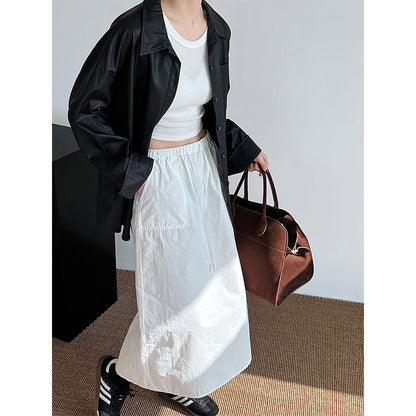 Retro Drawstring Workwear Skirt Design Thin Straight Skirt High Waist Skirt