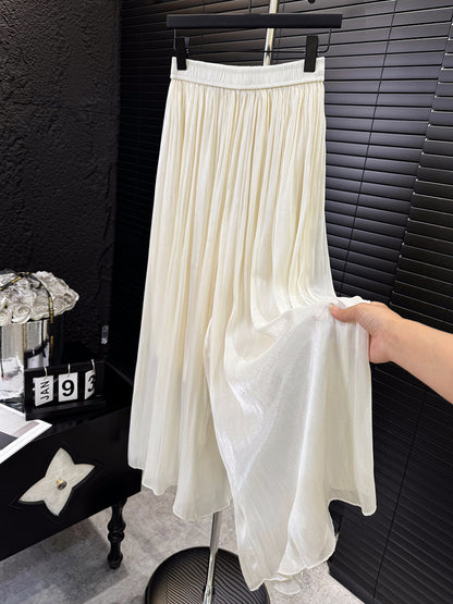 Streamer Mid Length Pantskirt Women Spring Summer High Grade Slimming Pearlescent Gauze Skirt Drape A line Skort