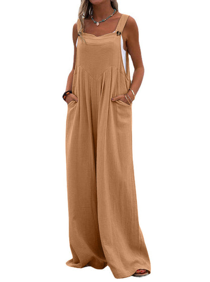 Damenbekleidung Sommer-Overall Ethno Einfarbiger Jumpsuit mit weitem Bein