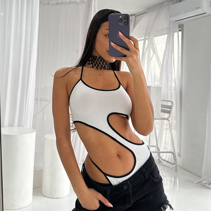 Summer Swimsuit Jumpsuit Hollow Out Cutout out Cropped Tube Top One Piece Briefs Sexy Long Braces