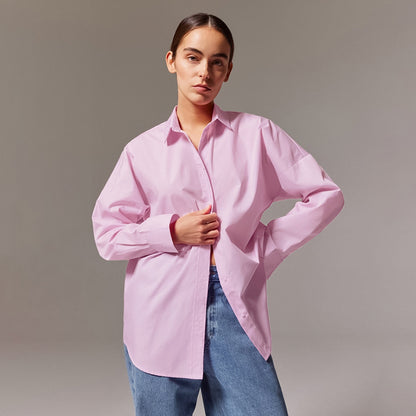 Spring French Office Long Sleeve Shirt Women Loose Cotton Bottoming Shirt Mid Length Women Wear