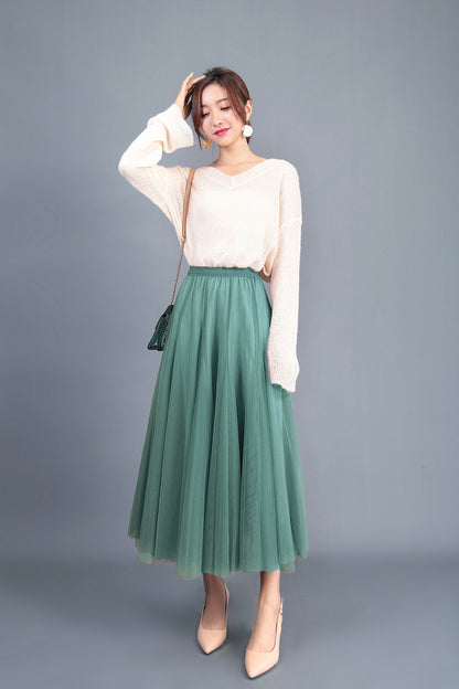 Spring Swing Puffy Ankle Length Skirt High Waist Slim Fit Fairy Skirt Tulle Skirt A Line Skirt