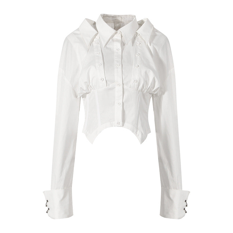 Camisa Camisa blanca y negra para mujer Camisa con recorte de cintura con diseño de nicho