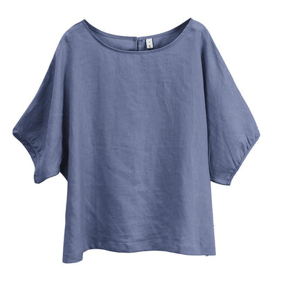 Summer Linen T shirt Women Special Interest Artistic Lantern Sleeve round Neck Cotton Linen Top