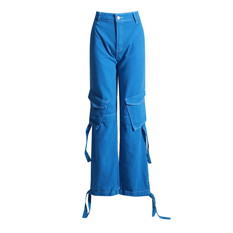 Spring Design Pocket Loose Niche Straight Pocket Jeans Wide Leg Trousers