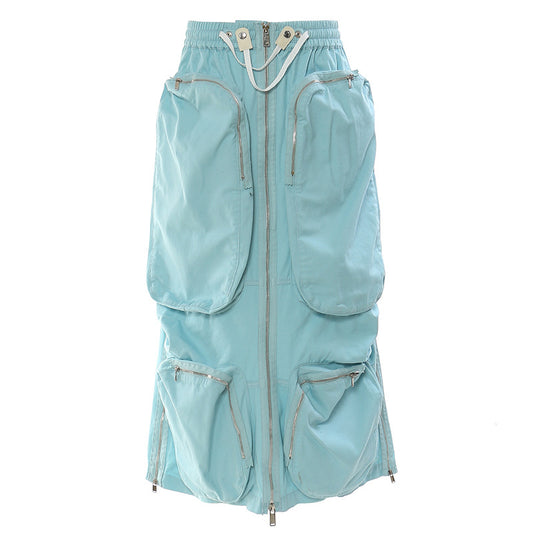 Workwear Camouflage Three Dimensional Zipper Pocket Side Slit Mid Length Skirt