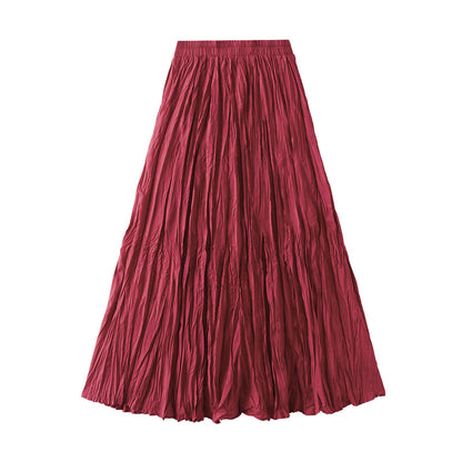 Light Luxury Streamer Pleated Skirt Women Spring Autumn Swing Slimming Pleated A Line Skirt