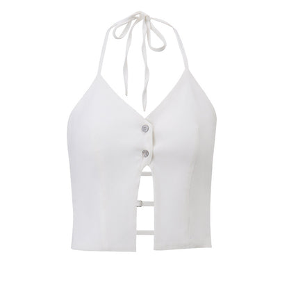 Ropa de mujer Llegada de primavera Camisola corta sexy recortada ahuecada con cuello halter