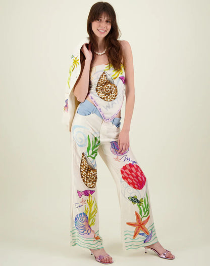 Satin Printed Personalized Graffiti Casual Shirt Trousers Two Piece Suit Amplified craft