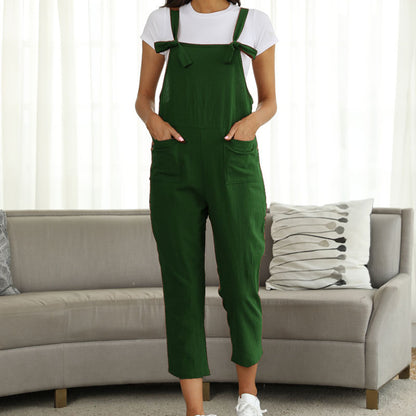 Frühling Sommer Frauen Kleidung Künstlerische Baumwolle Leinen Hosenträger Casual Hosen Overall