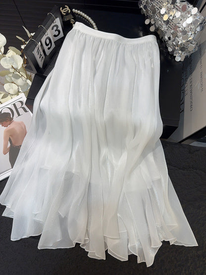 Chiffon Western Slimming Large Hem Umbrella Skirt Summer High Grade Streamer Tulle Skirt High Waist A line Skirt