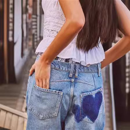 Frühling Lässige Lockere Zylindrische Damen Jeans mit mittlerer Taille