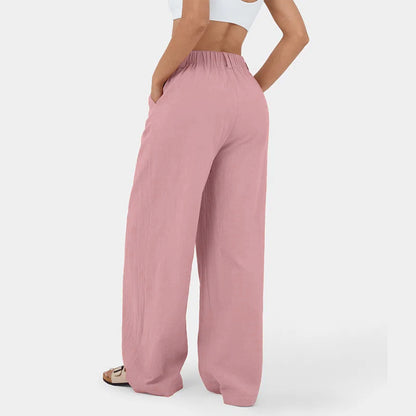 Ropa de mujer Pantalones de algodón puro Pantalones de pierna ancha de cintura alta para mujer Pantalones sueltos casuales