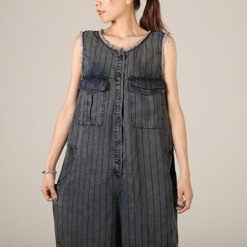 Loose Jumpsuit Personality Wool Tassel Hanging Crotch Wide Leg Cropped Jeans Korean