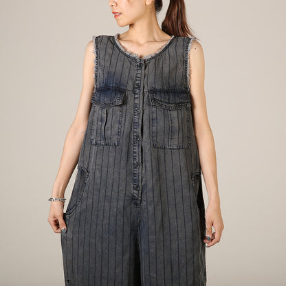 Loose Jumpsuit Personality Wool Tassel Hanging Crotch Wide Leg Cropped Jeans Korean