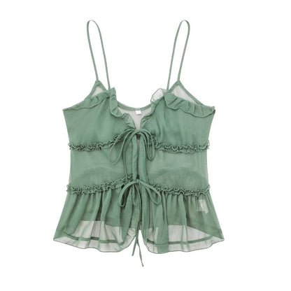 Women' Translucent Laminated Decoration Camisole Top Small Vest