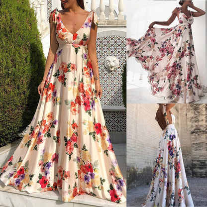 Frühling Sommer Damen Kleidung mit sichtbarem Rücken, bedruckt, großes ärmelloses Camisole-Kleid