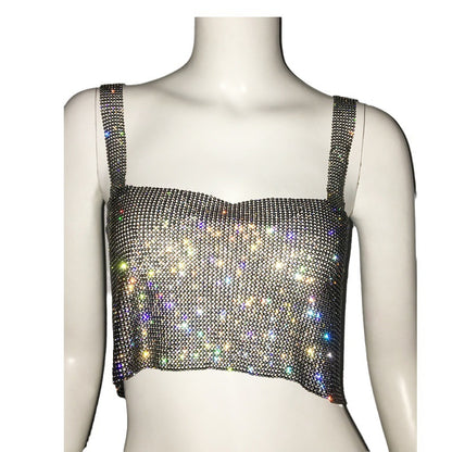 Ropa de mujer Metal diamante Sexy tirantes fiesta club nocturno dulce picante Fengshui diamante Top