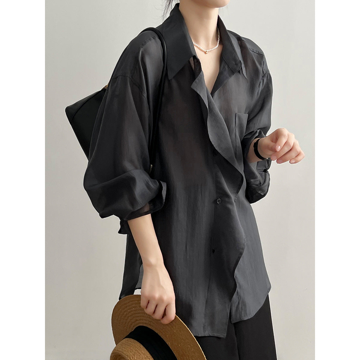 Light Tencel Stringy Selvedge Shirt Women Summer Sunscreen Slimming Loose Shirt