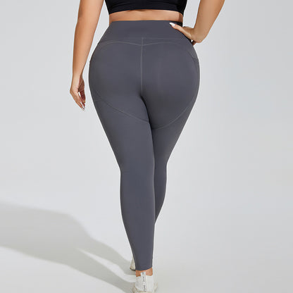 Pantalones deportivos de talla grande con bolsillo para mujer, pantalones deportivos con estampado de letras color melocotón, mallas elásticas de cintura alta para correr y levantar la cadera, pantalones de Yoga para mujer