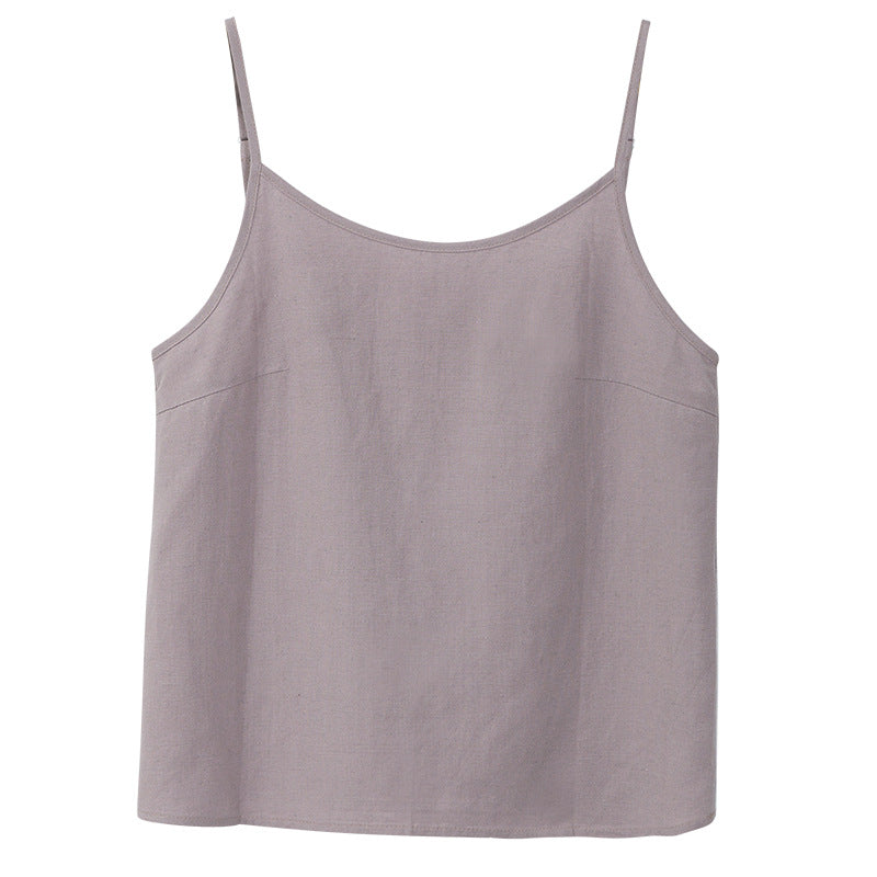 Ramie Camisole Women Spring Summer Inner Wear Base Cotton Linen Niche Can Wear round Neck Sleeveless Cotton Linen Top