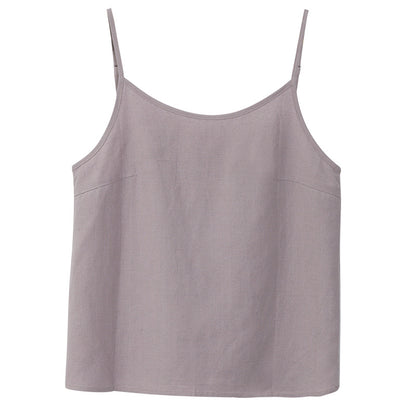 Camisola de ramio para mujer, ropa interior de primavera y verano, base de lino y algodón, nicho que se puede usar con cuello redondo, sin mangas, top de lino y algodón