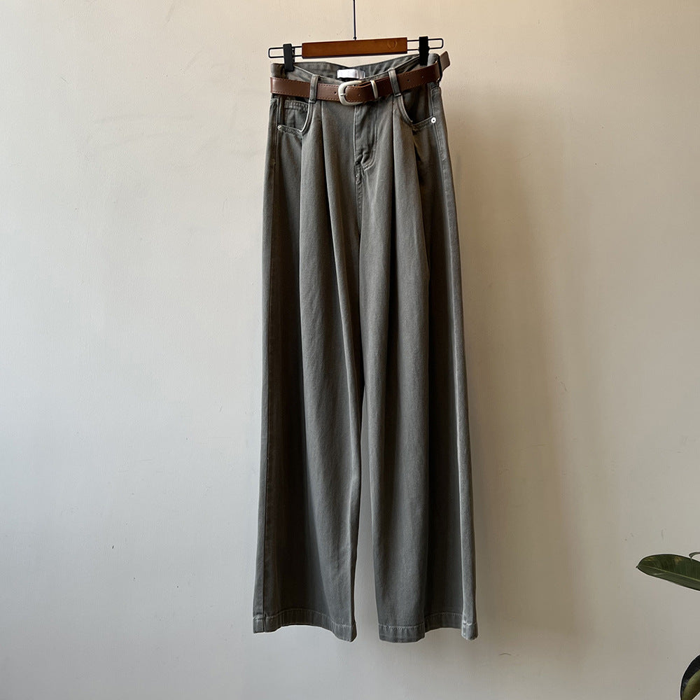 Dünne Jeans aus Samt mit hoher Taille und weitem Bein für Damen, Frühling, Retro, lässig, lockere Mop-Hose