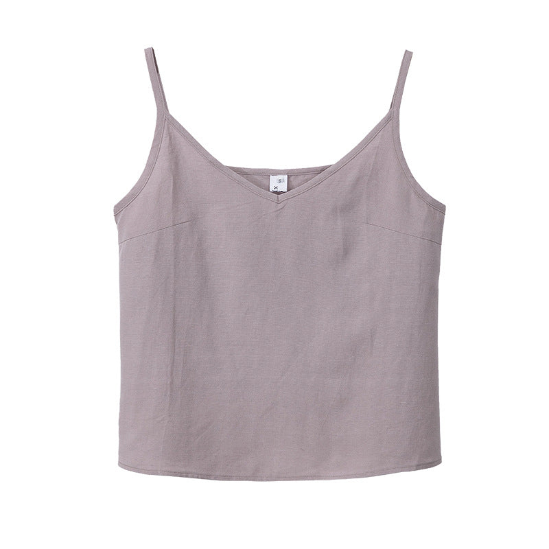 Camisola de ramio para mujer, ropa interior de primavera y verano, base de lino y algodón, nicho que se puede usar con cuello redondo, sin mangas, top de lino y algodón