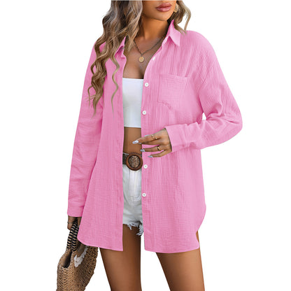 Women Clothing Spring Summer Beach Cover Up Double Layer Champray Casual Shirt