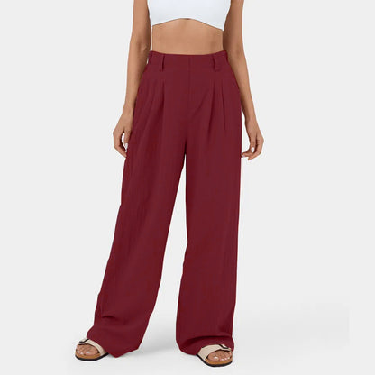 Ropa de mujer Pantalones de algodón puro Pantalones de pierna ancha de cintura alta para mujer Pantalones sueltos casuales