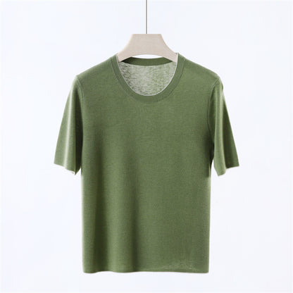 Neckline Cuff Color Matching Extrafine Wool Knitwear Spring Summer Casual Women Top Bottoming Shirt Inner Wear