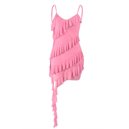 Sexy Women Clothing Summer Sexy Slim Fit Spaghetti Strap Ruffle Dress