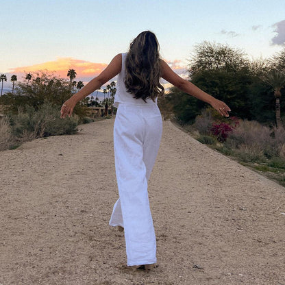 Ropa de mujer, chaleco sin mangas de lino y algodón de verano, pantalones, conjunto de dos piezas, conjunto informal para mujer