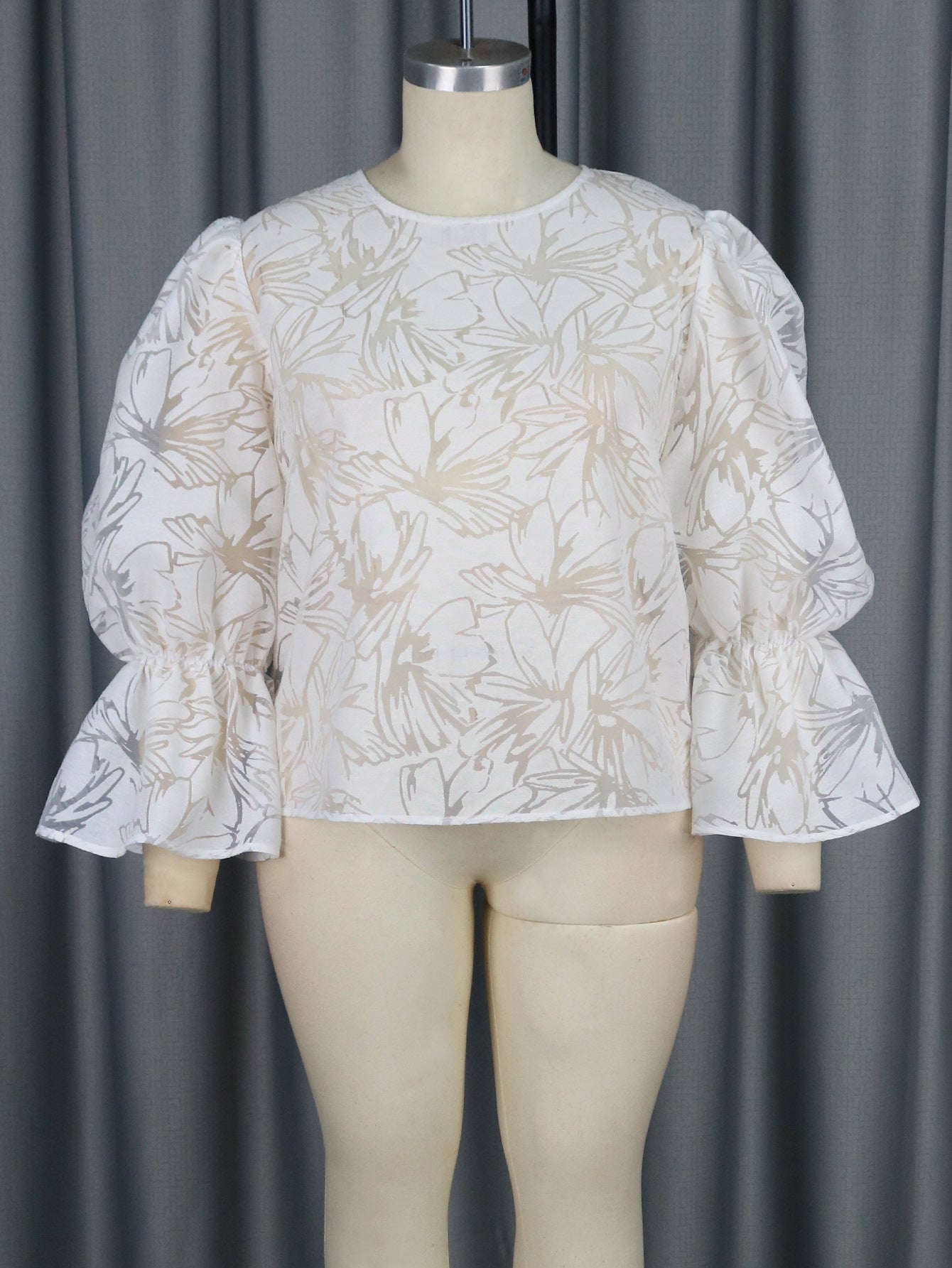 Camiseta blanca pura con manga acampanada y cuello redondo, Tops transparentes para fiesta elegantes para mujer