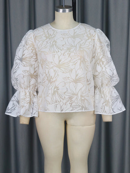 Camiseta blanca pura con manga acampanada y cuello redondo, Tops transparentes para fiesta elegantes para mujer