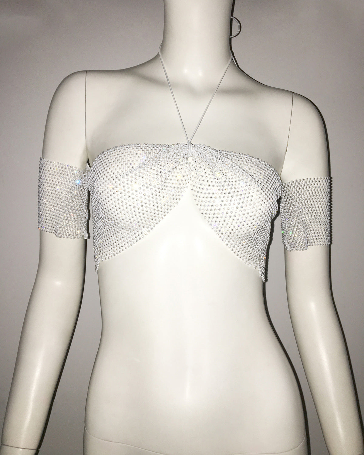 Ropa de mujer Top de rejilla con diamantes de imitación, ropa Sexy para Festival de Música, Top ajustado sin tirantes con diamantes de imitación picantes dulces