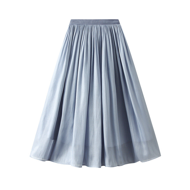 Mercerized Skirt Women Slim Fit Slimming Mid Length A line Skirt Elegant Summer Organza Skirt