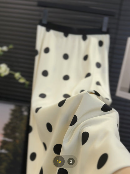 Women Clothing Summer Acetate Polka Dot Skirt Women Draping Effect High Waist Satin A line Fishtail Dress