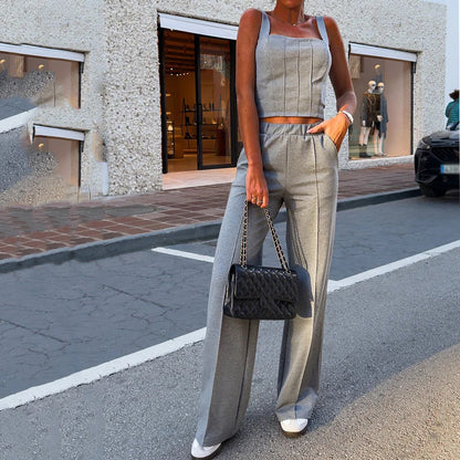 Conjunto de dos piezas de color liso sin mangas informal de verano para mujer