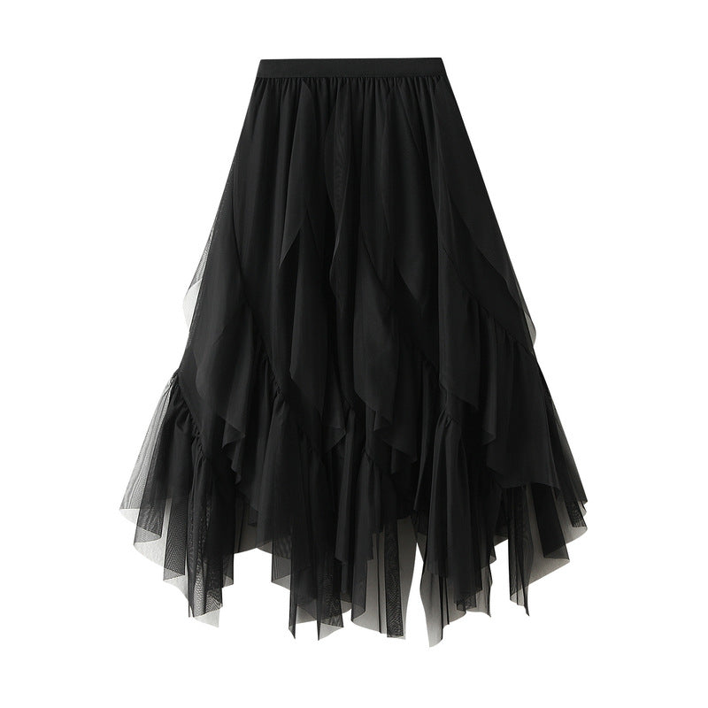 Ruffled Veil Skirt Skirt Women Spring High Waist Petite Tulle Skirt Maxi