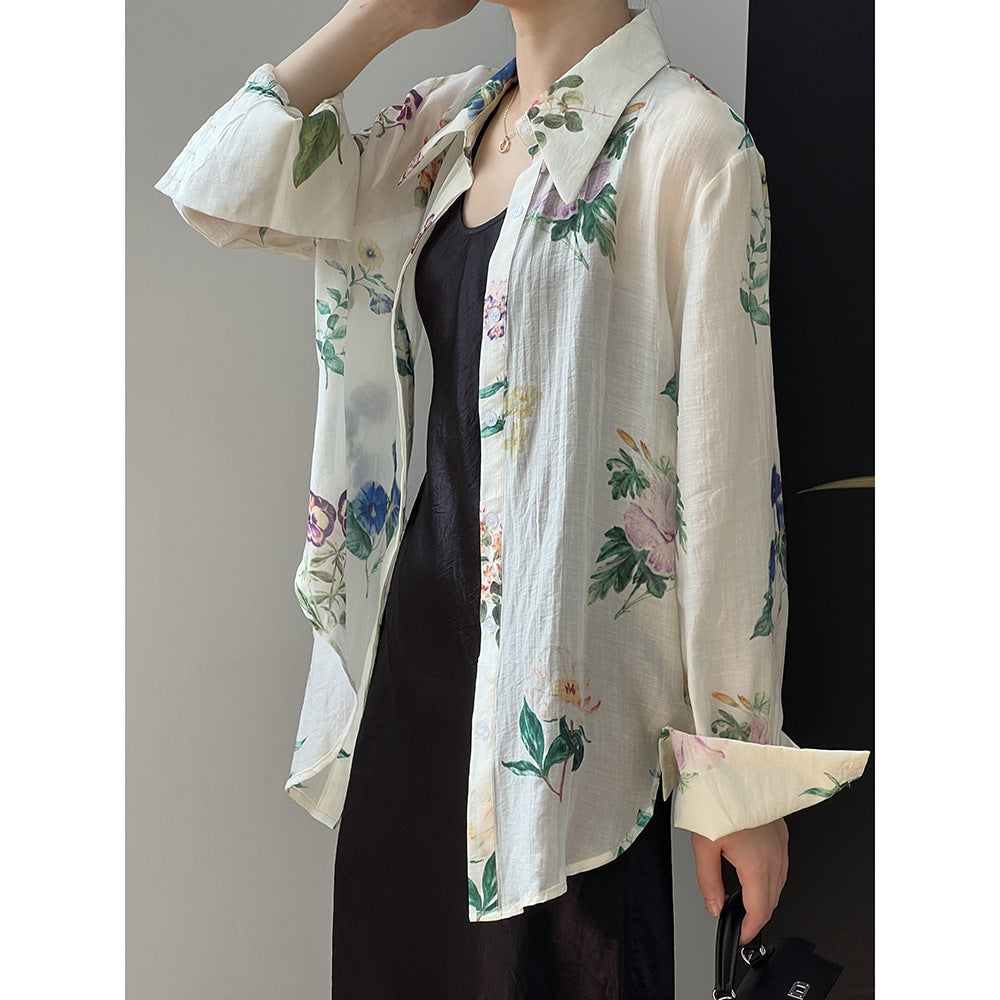 French Floral Shirt for Women Spring Summer High Grade Fashionable Loose Top