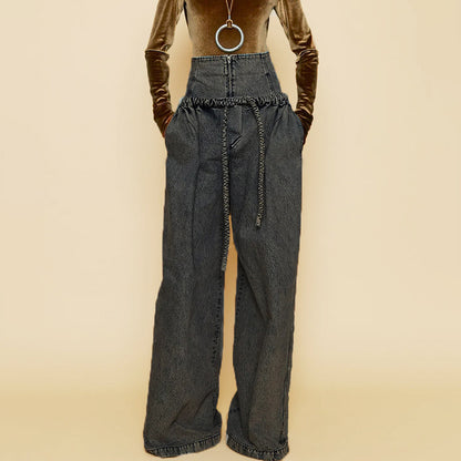 Retro High Waist Jeans Frühling Locker Gerade Hohe Taille Schlankheits Nischenhose