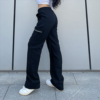 Trendy Women Pants Trendy Cargo Pants Pocket Zipper Trousers Loose Street Straight Leg Pants Mop Trousers