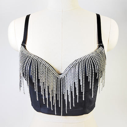 Source Rhinestone Tassel Bead Tube Top Outer Wear Short Nightclub Carnival Bra