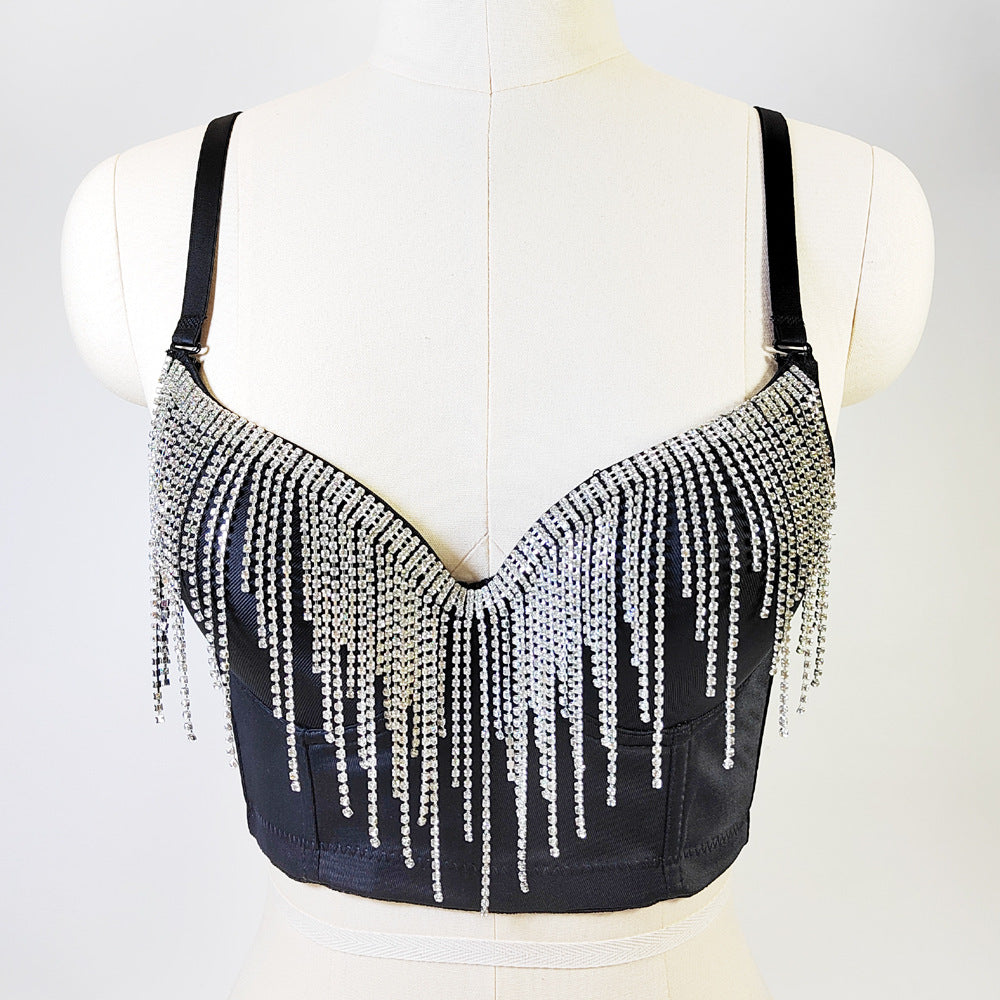 Source Rhinestone Tassel Bead Tube Top Outer Wear Short Nightclub Carnival Bra