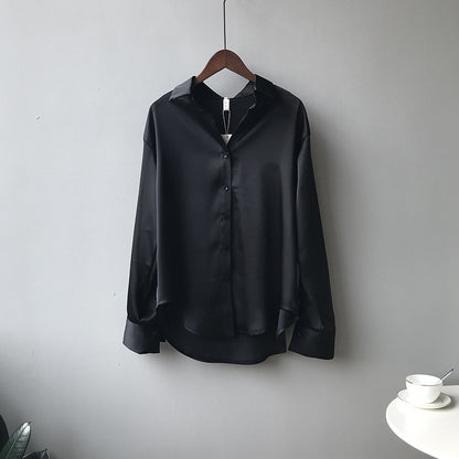 Camisa Primavera Coreano Color Sólido Elegante Suelta Adelgazante Camisa De Manga Larga Con Cuello Para Mujer